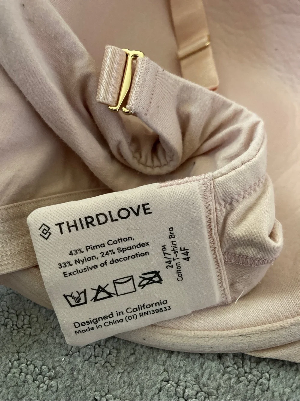 ThirdLove pink Cotton T-shirt Bra, Sz 44F.
